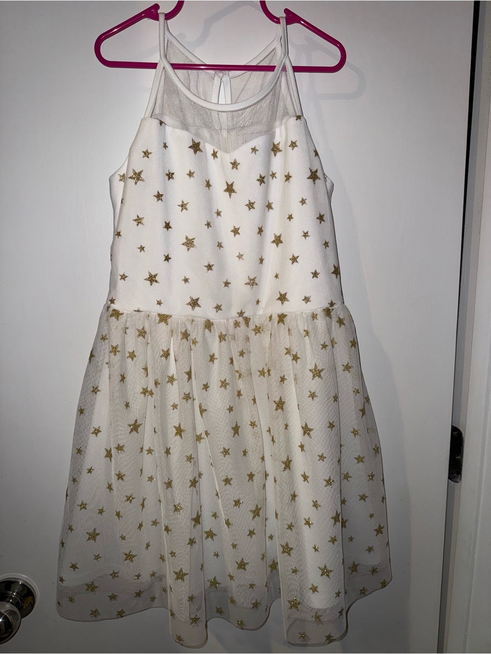 The Childrens Place White Dress with Gold Star Print - Tulle Party Dress